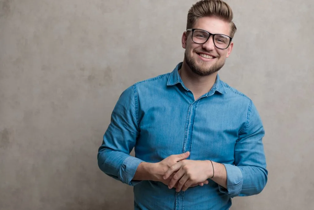 Man wearing square hipster glasses