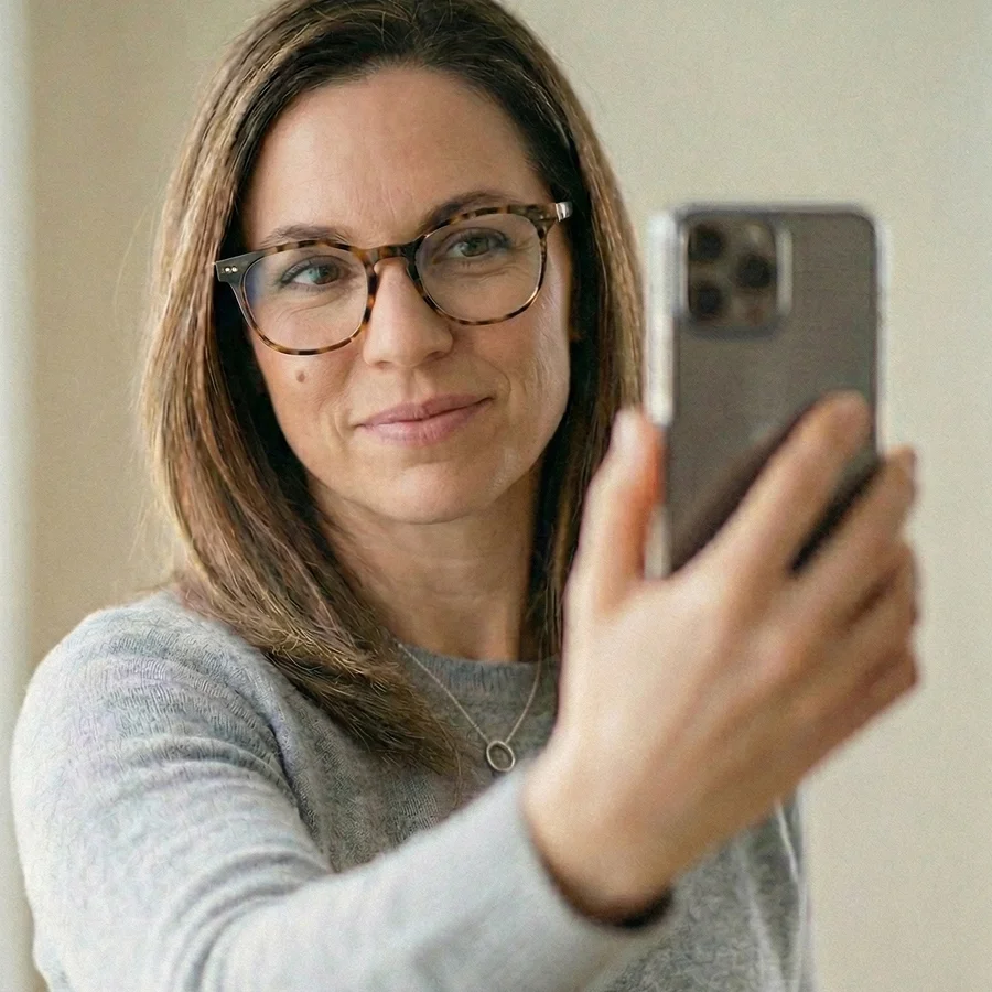 Customer taking a selfie to send to our styling team