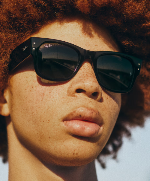 Model wearing Ray-Ban Mega Wayfarer sunglasses