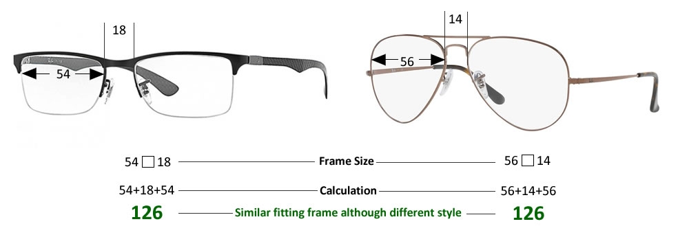 Glasses frame size comparison