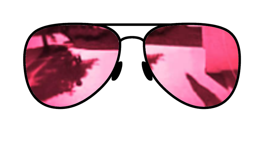 Pink mirrored sunglass lens, combining chic design with practical glare reduction