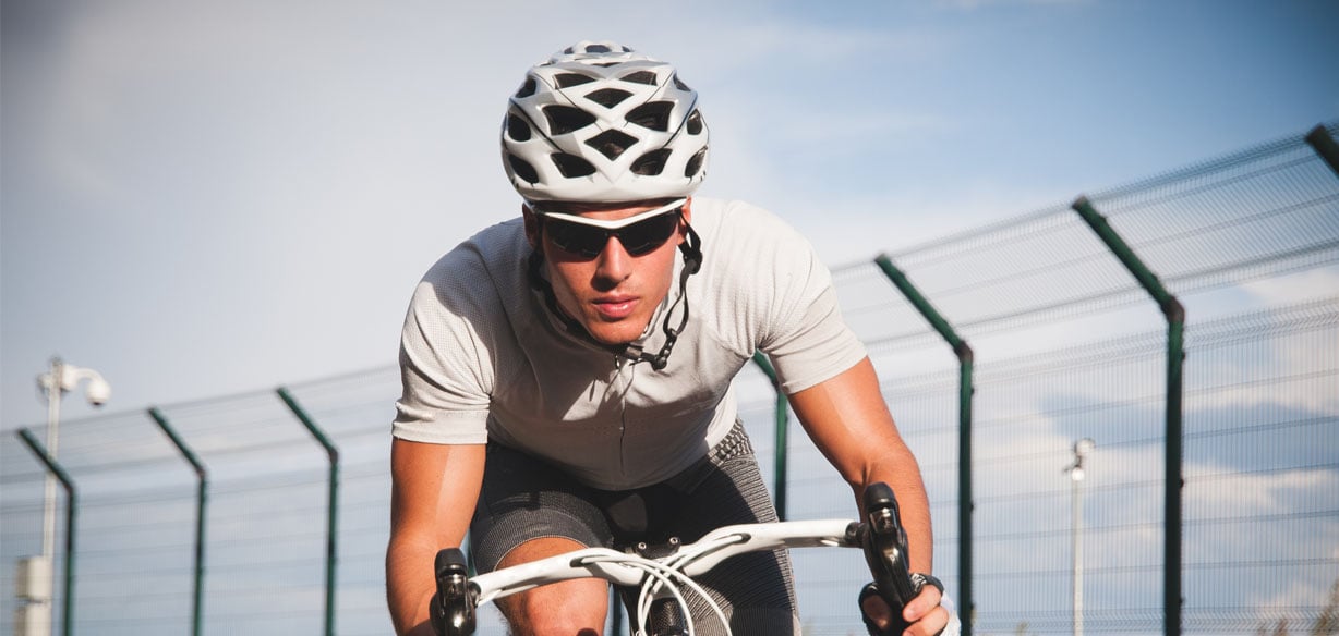 man wearing cycling sports sunglasses