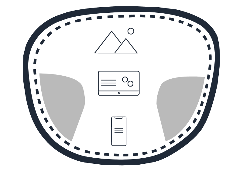 Varifocal progressive lens diagram showing distance, intermediate and reading vision zones